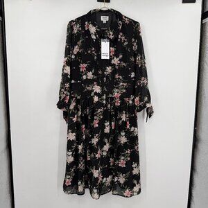 Unique Vintage Black Pink Floral Cottagecore Midi Dress XL 14 NWT